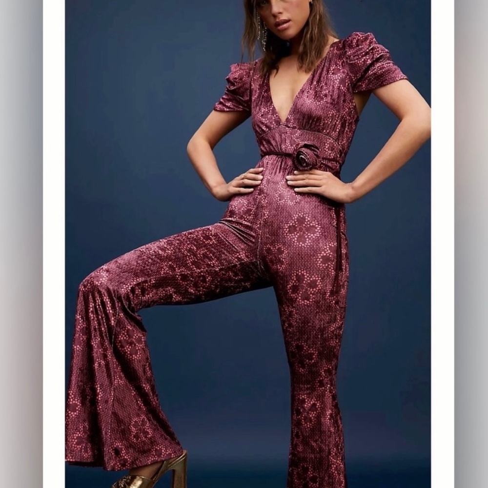 Free People Mulberry Floral Rosaline Velvet Flared Leg Jumpsuit - Picture 6 of 16